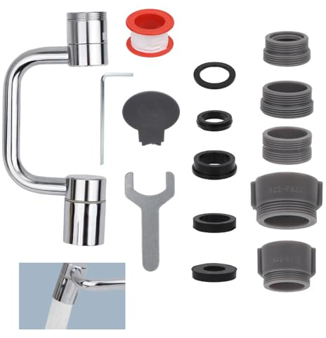 Kit di Prolunga Aeratore Rubinetto Universale, Prolunga Aeratore Rompigetto Rubinetto a 1440 Gradi con 2 Opzioni di Flusso d'Acqua per Lavello della Cucina del Bagno(Argento)