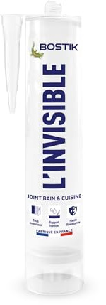 Bostik L'Invisible - Mastic Silicone Sanitaire - Joint d'Etanchéité Totalement Transparent - Cuisine et Salle de Bain - Cartouche 290 ml