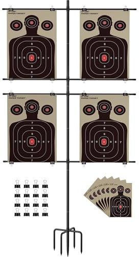 Ardier Adjustable 5-Prong Base Shooting Target Stand, Portable Steel Target Holder with 16 Clips & Paper, Hunting & Shooting Accessories for Firearms, BB Guns, Airsoft and Rifle Practice