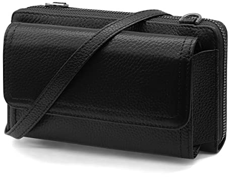 REETEE Handytasche zum Umhängen Leder Damen Handy Umhängetasche RFID Geldbörse Damen, Crossbody Bag Schultertasche mit 12 Kartenfächer und Verstellbarem Schultergurt (schwarz)