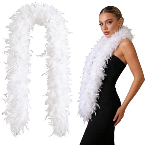 KASLCWA Boa Bianco Deluxe, Boa Piume Bianco, 2M Grande Sciarpa di Piume Bianche, Boas Piumato Glamour per Adulti, Boas Piumes per Feste, Natale, Matrimoni, Centrotavola, Costumi, Concerti