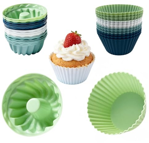 24 Stück Mini Silikon Set BPA-frei, wiederverwendbar – Für Mini Muffins, Cupcakes, Brownies, Pudding Backformen für Ofen, Airfryer, Gefrierfach & Spülmaschine