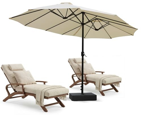 VOWNER Sombrilla Terraza Exterior, Sombrilla Jardin Grandes, Parasol Rectangular, con Manivela Manual, para Terraza, Playa,Piscina, Mercado, Exterior, 4,4x2,6m, Protección Solar UV50+, Beige