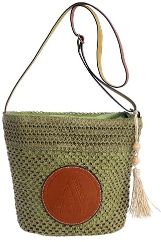 AMICHI - Bolso bandolera mujer de rafia - Bolso playa mujer mimbre con correa ajustable - Bolsa playa para mujer, Calella