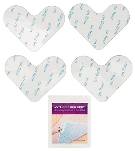 4er-Pack doppelseitiges Teppich-Klebeband, wiederverwendbar, waschbar, herzförmig, rutschfest, ultradünn, Teppich-Eckband, weiß, S