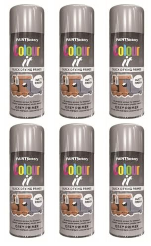Paint factory Colour It Grey Primer Spray, Quick Drying, Matt Finish, All Purpose, 400ml, Pack of 6