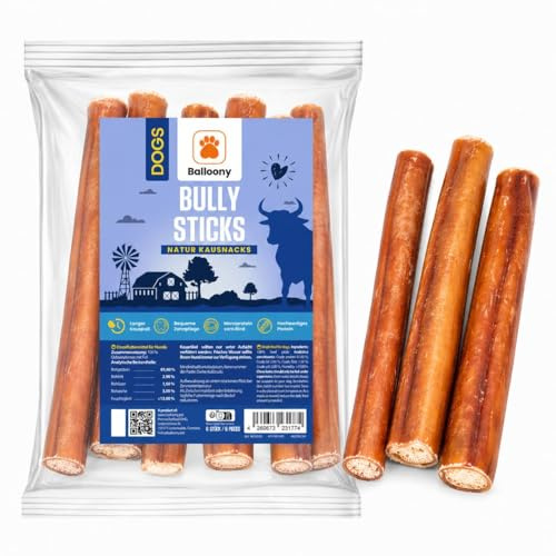 Premium Naturkauartikel für Hunde | Balloony.pet – Schonend luftgetrocknete Hunde Kausnacks ohne Zusätze & Getreidefrei – Natürliche Zahnpflege & Leckerli (4 Sorten) (Ochsenziemer (Bully Sticks))