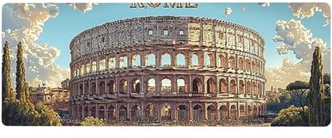 Large Mouse Mat, 90x180cmx3mm, Gaming Mouse Pad, Rubber Base, Stitched Edges, Water Resistant Easy Clean, For All Types, Extend Desktop Protection, Office Men's Gifts, The Roman Colosseum D1YY-733