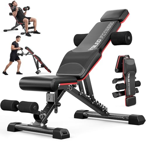 YOLEO Multifunzione Panca Piana Regolabile con supporto Esteso per la testa e la colonna vertebrale, Panca Pesi Pieghevole da 300KG/400KG (Nero/rosso)