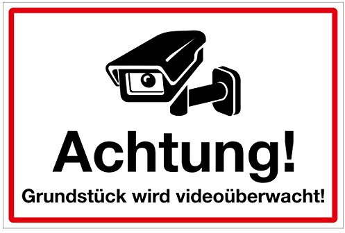 WANDKINGS Hinweisschild - Achtung! Grundstück Wird videoüberwacht! - stabile Aluminium Verbundplatte - Wähle eine Größe - 20x15 cm
