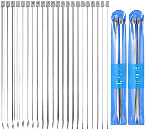 Knitting Needles Set, 11 Pairs Stainless Steel Straight Single Pointed Long Knitting Needles Kits 2.0mm /2.5mm /3.0mm /3.5mm /4.0mm /4.5mm /5.0mm /5.5mm /6.0mm /7.0mm /8.0mm