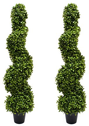 Árboles topiarios artificiales de boj en espiral de 96 cm (juego de 2)