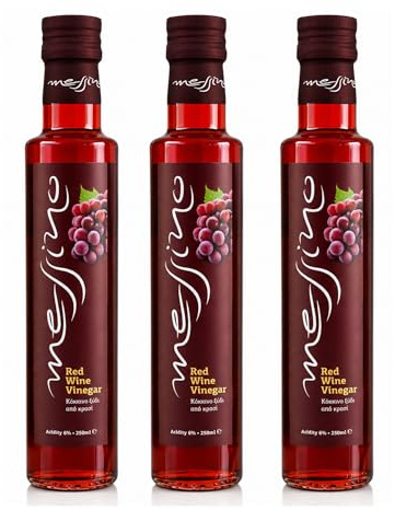 Messino Griechischer Rotweinessig 3x250ml (750ml) – Premium, Vegan | Premium-Rotweinessig aus Griechenland ohne Zuckerzusatz – kräftig für Dressings, Marinaden & Saucen