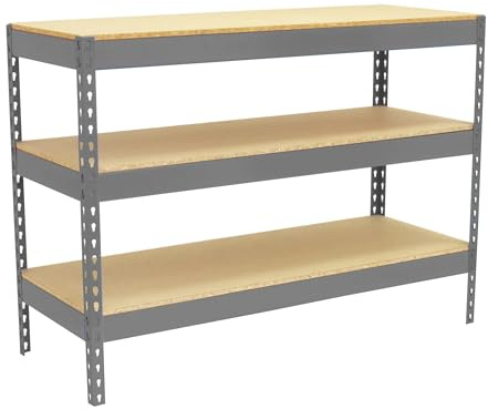 Simonrack Werkbank 400 kg Belastbarkeit, 90x120x60 cm, Große Arbeitsfläche Arbeitsfläche, Arbeitstisch, Holz-Arbeitsplatte, Grau/Holz - BT-BASIC