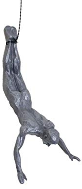 1 figura colgante grande de plata envejecida para saltar, escultura colgante de figura de hombre de pared de resina y metal Bungee Jumping Man