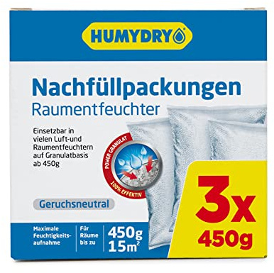 3er-Set feuchtigkeitsdichte Beutel - Feuchtigkeitsaufhänger - Ideal zum Absorbieren von Feuchtigkeit in Schränken, Badezimmern und Schlafzimmern - 450g-Sachets - Humydry