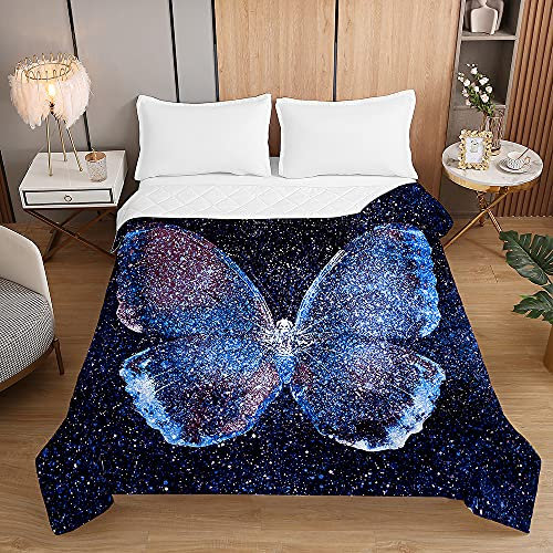 Surwin Tagesdecke Bettüberwurf Steppdecke für Doppelbett Einzelbett, Mikrofaser Wattiert Gesteppt Bettdecke 3D Schmetterling Dünne Tagesdecken mit Ultraschall Prägung (Sternenhimmel,230x280cm)