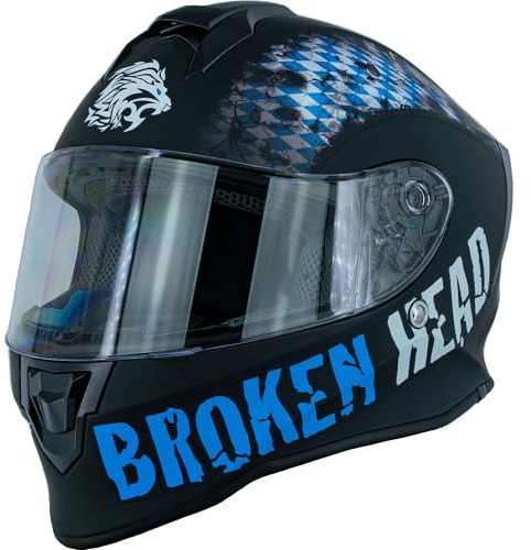 Broken Head Integralhelm Bavarian Patriot Bayern-Flagge Schwarz-Weiß-Blau | Sehr Leichter & Sportlicher Integralhelm Mit Bayern Lifestyle Dekor - Limitiert!