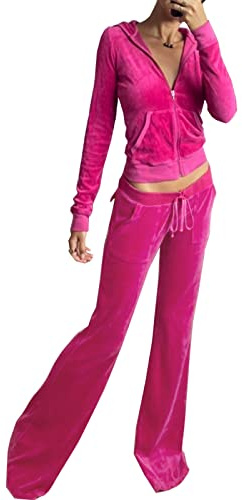 Women's 2 Piece Velour Tracksuit Set Heart Print Long Sleeve Zipper Hoodie Cropped Jacket and Sweatpants Y2K Sweatsuit Set, B-pink, Medium