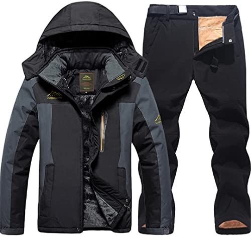 Skijacke Hose Herren Winter Warm Dicke Jacke + Hose 2 Stück Set Winddicht Wasserdicht Skifahren Fleece Mantel Hose Skianzug Jacke Hosen 1 XXL