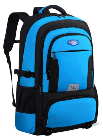 QQYG Herren Outdoor Rucksack 60L Große Kapazität Bergsteigen Reise Sportrucksack Schultasche Camping Wandertasche,Blau,38 * 18 * 60CM