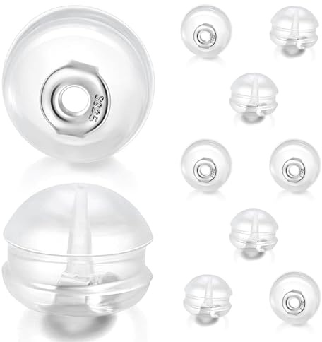 20Pcs Sliver Earrings Backs Clear Silicone Backs Replacement for Studs | Hypoallergenic Soft Comfortable Safety Secure Studs Stoppers Posts Locking Backs Sliver Silicone Backings Earrrings Supplies