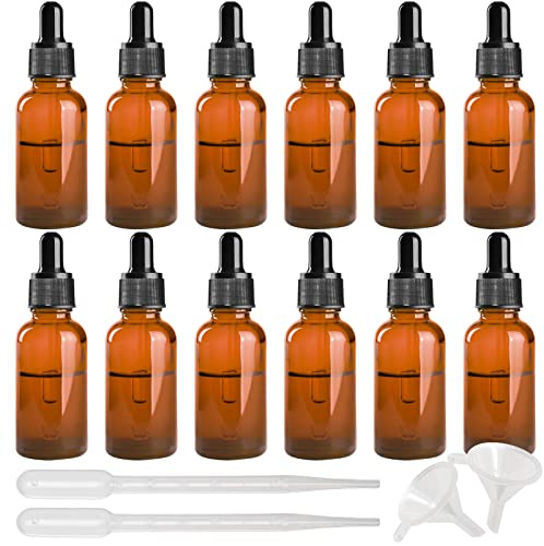 inheming 30ml Pipettenflasche Braunglas mit Glaspipette,12Stk Apothekerflasche Kleine Glasflasche Tropfflasche Inklusive Trichter und Pipette,für Essenzen Öle Parfum Extrakte