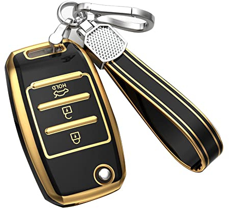 KUNIO Klapp Autoschlüssel Hülle Passt für Kia Rio Sportage Picanto Stonic TPU Schlüsselhülle Schlüsselcover Schlüsselanhänger 3 Tasten Schwarz