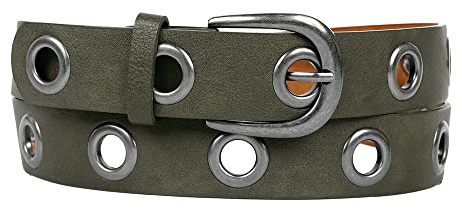 Zakatte • Unisex Loch-Ösen Gürtel aus Kunstleder bis 130 cm Ösengürtel Punkgürtel Nietengürtel F25