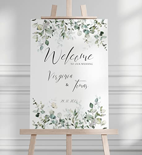 Manschin Laserdesign Willkommensschild Aluverbund personalisiert - Made in Germany - Welcome Willkommen Schild für Hochzeit (60x40cm)