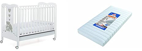Foppapedretti Tenerorso Lettino Con Sponda Regolabile, ‎131 x 73 x 103 cm, 27 Kg, Bianco & poliuretano, Climatic Materasso 124 x 63 x 12 cm, Bianco