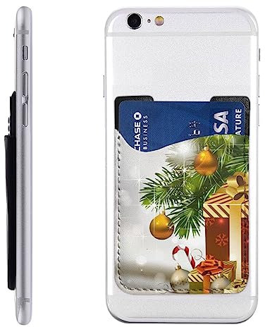 EVANEM Frohe Weihnachten Gedruckt Telefon Kartenhalter Sichere Kreditkartenhalter Id Card Pouch Case Leder Telefon Brieftasche Kartenhalter Für Alle Smartphones, Weiß, Einheitsgröße, weiß,