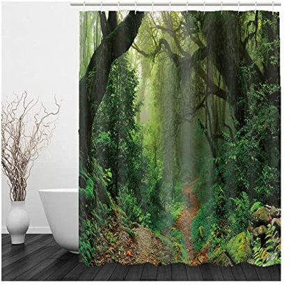 Whoiy Vorhang Dusche Wald, Duschvorhang Outdoor 180X180cm Polyester Duschvorhänge Grün Textil Elegant für Hotel