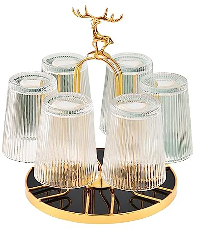 Rotating Bottle Drying Rack, Light Luxury Non-Slip Glass Cup Drying Holder, Elk Design Mug Organizer Stand with 6 Silicone Protective Hooks for Home, Office, Kitchen