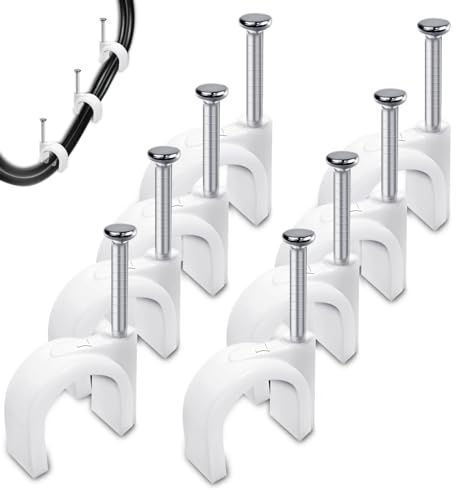 Kabelschellen Nagelschellen 7 mm Kabelklemmen 200 Stück Kabelhalter Wand zum schrauben Kabelbefestigung Halterungen Cable Clips mit Eingestecktem Nagel für Wall Wire Organiser Starkstromkabel(Weiß)