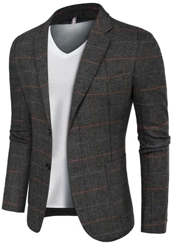Men's Irish Wool Blend Blazer Notch Lapel Herringbone Tweed Blazer Sport Coat D-Gray