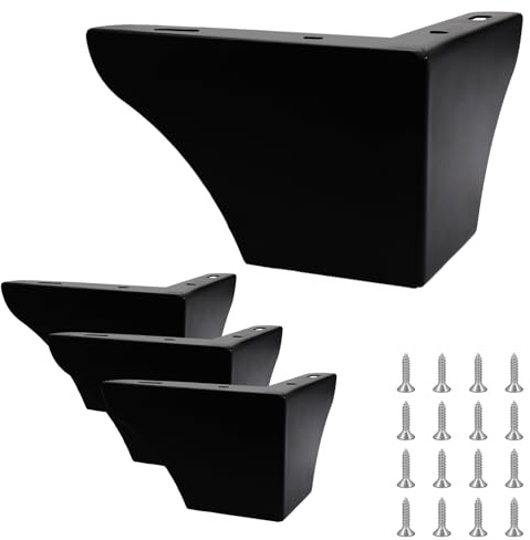Cjueiom 10cm / 4 Inch Matte Black Furniture Legs Set of 4 | Modern, Kitchen Cabinet Feet, Metal Furniture Feet, For Sofa Cabinet Cupboard Chair Ottoman