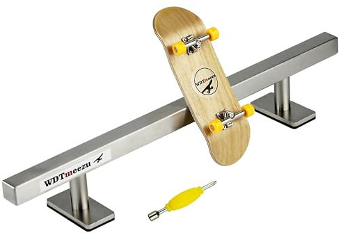 WDTMEEZU 32mm Wood Bearing Wheel Fingerboard and 10 Long Metal Flat Fingerboard Rail Combination Package