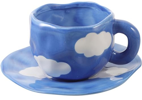 TOPBATHY Taza de Desayuno de Cerámica Azul 201-300ml, Juego 1 | Café y Té, Uso en Oficina o Cafetería, Diseño Sencillo Líneas Bonitas, Uso Versátil