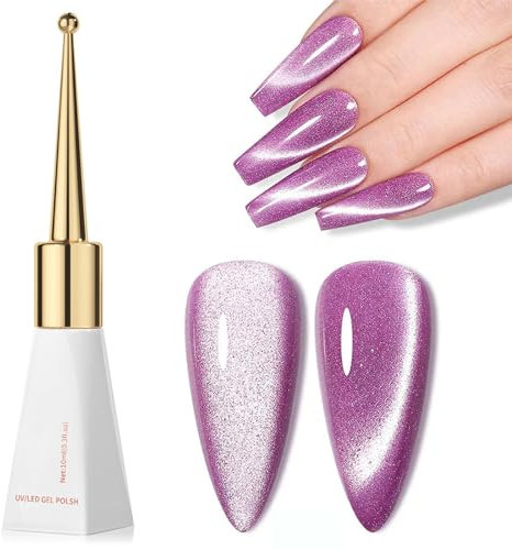QUIWEN Purple Glitter Crystal Gel Nail Polish, Cat's Eye Effect, Holographic, Non-Toxic, Adults (Unisex), All Seasons