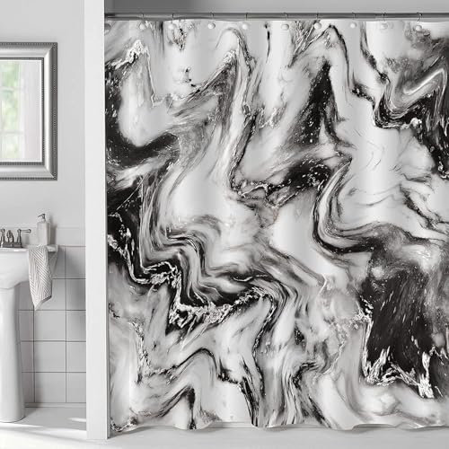 FAIRYGATE Duschvorhang Schwarz Weiß 180x180 cm Wasserdicht Schimmelresistent Bad Waschbar Duschvorhänge Polyester Textil für Badewanne mit 12 Haken B9007