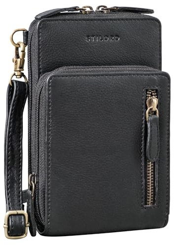 STILORD Payton Handytasche mit Geldbörse zum Umhängen Leder Tasche Brusttasche Brustbeutel Handy Umhängetasche Geldbeutel mit Handyfach für Damen und Herren aus echtem Leder Farbe:schwarz