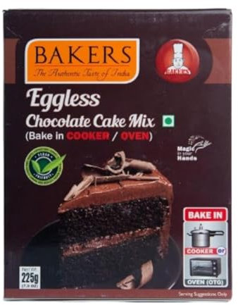 Bakers Eggless Chocolate Cake Mix, Suitable Bake in Cooker Oven - 225g (Pack Of 1)