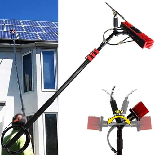 Teleskopbürste mit Wasserzufuhr, 10,8 m, ausziehbarer Fensterreinigungsstab für Wintergarten, Dach und Solarpanel, 7,2 m Wasserzufuhrstab für Fenster- und Glasreinigung