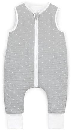 Ehrenkind® Musselin Schlafsack mit Füßen 2.5 TOG 100% Bio-Baumwolle Grau mit Punkten | 70 cm | Oeko Tex zertifiziert