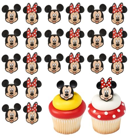 DecoPac Disney's Mickey Mouse and Minnie Mouse Rings, 24 Classic Disney Cupcake Decorations, Cake Toppers For Birthday, Parties, Celebrations - 24 Pack