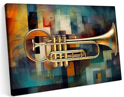Printonia Leinwandbild m Bild auf Leinwand 120x80 Trompeten Trompeten Musik Abstrakte Kunst Klang