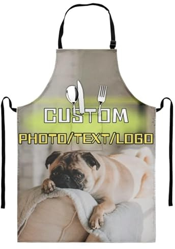 hadefa Personalisierte Schürze mit Ihrem Bild-Namens-Logo, Backen, Grillen, Kochen, Küchenschürzen mit Taschen für Damen und Herren, mehrfarbig, Erwachsene Standard