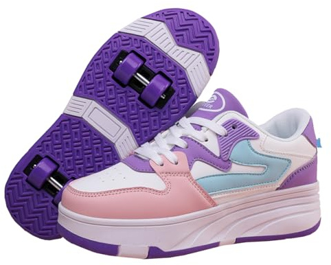 Mateju skor med hjul för pojkar, flickor, barn, rullskor, skor med 4 hjul, infällbara, ungdomar, utomhus, sneakers, 2-i-1, skoter, skor, sneakers, skateboardskor