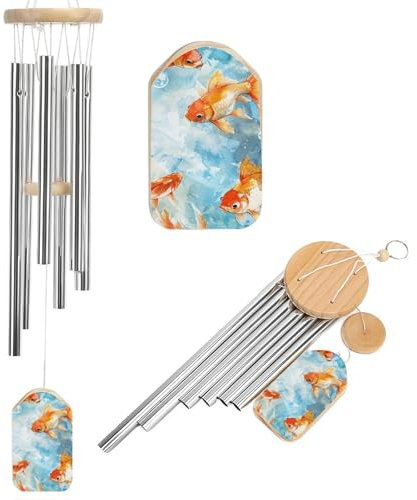 Windspiel, Aluminium, Outdoor-Windspiel, Garten, hängende Dekoration, Schwimmen im Wasser, bedruckt, elegantes Klangspiel, 6 abgestimmte Röhren für den Außenbereich, Garten, Terrasse, Veranda
